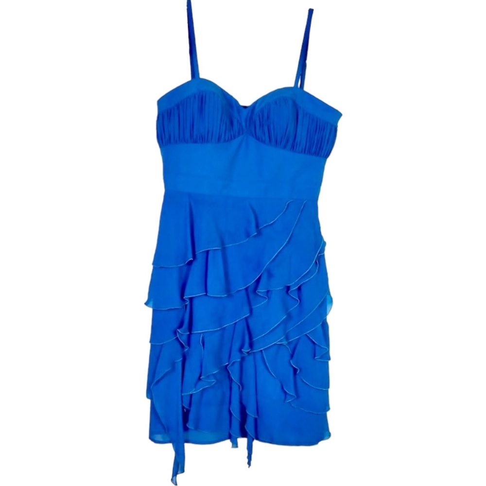 Guess Women’s Blue Ruffled Silky Sweetheart Party Cocktail Date Dress Size 4